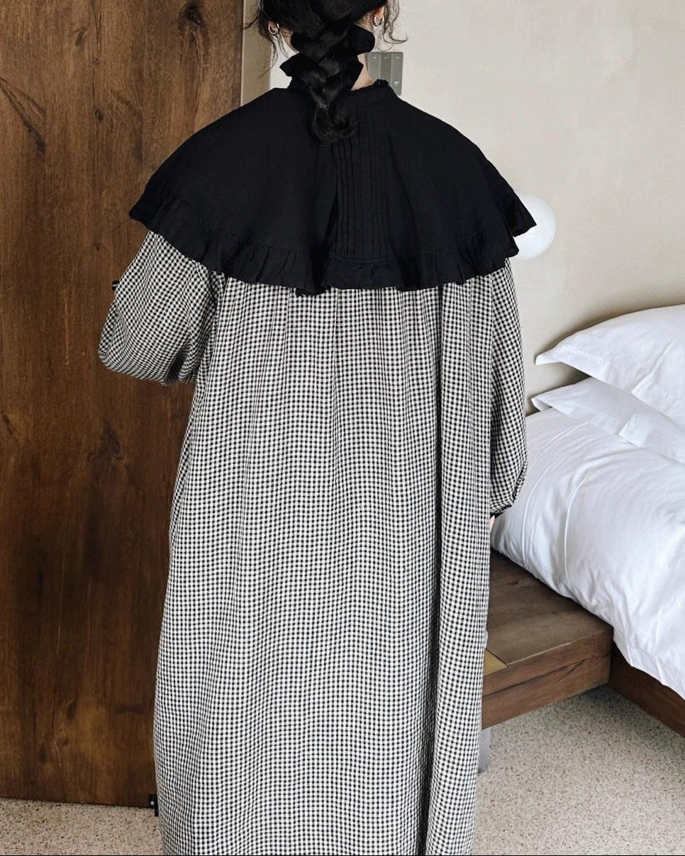 バイカラーチェック柄シャツワンピース 10026