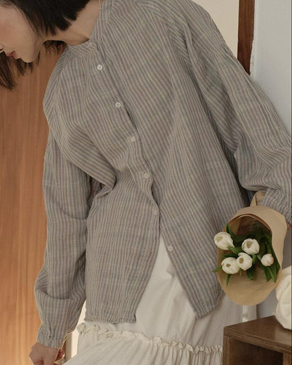 ストライプスリムバンドブラウス 10279