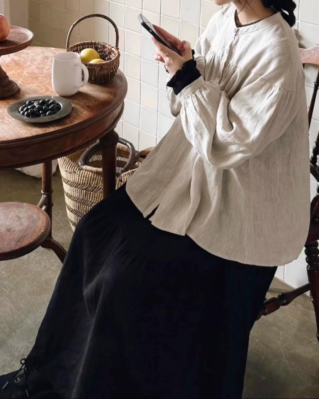 バンドカラーカウニフレアブラウス 10081