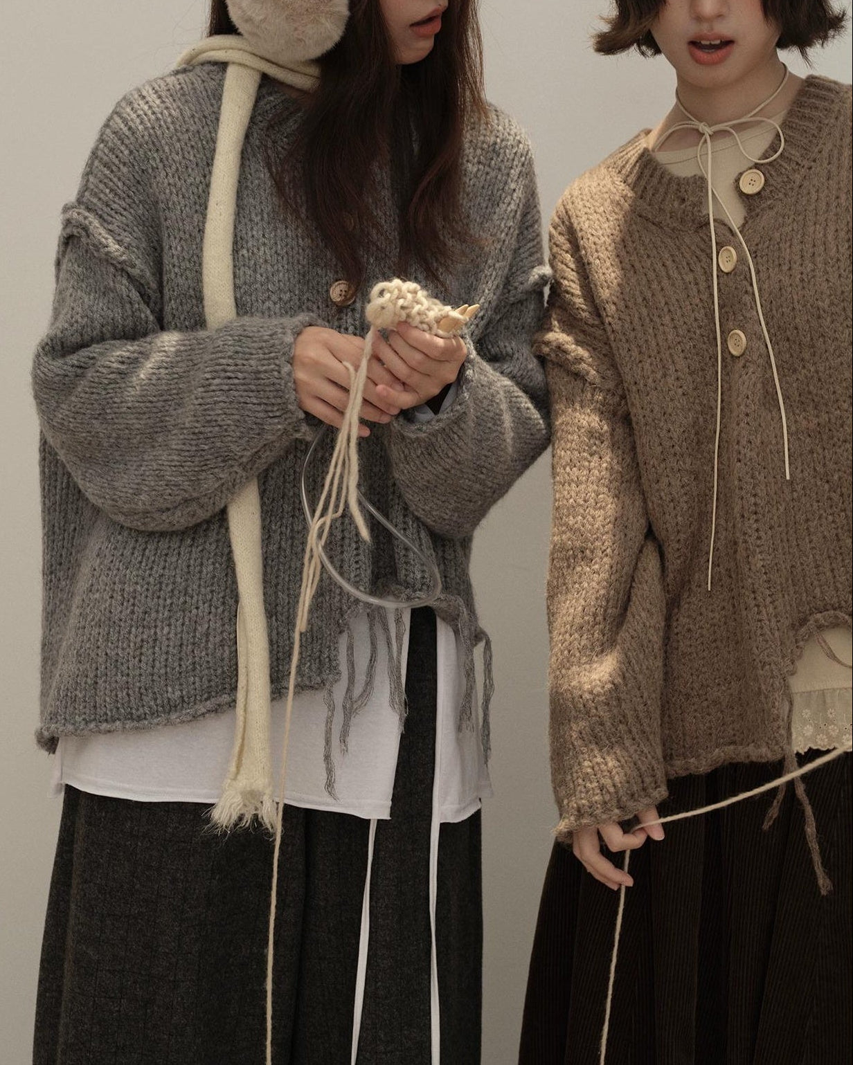 アートタッセルハーフボタンニット 10139