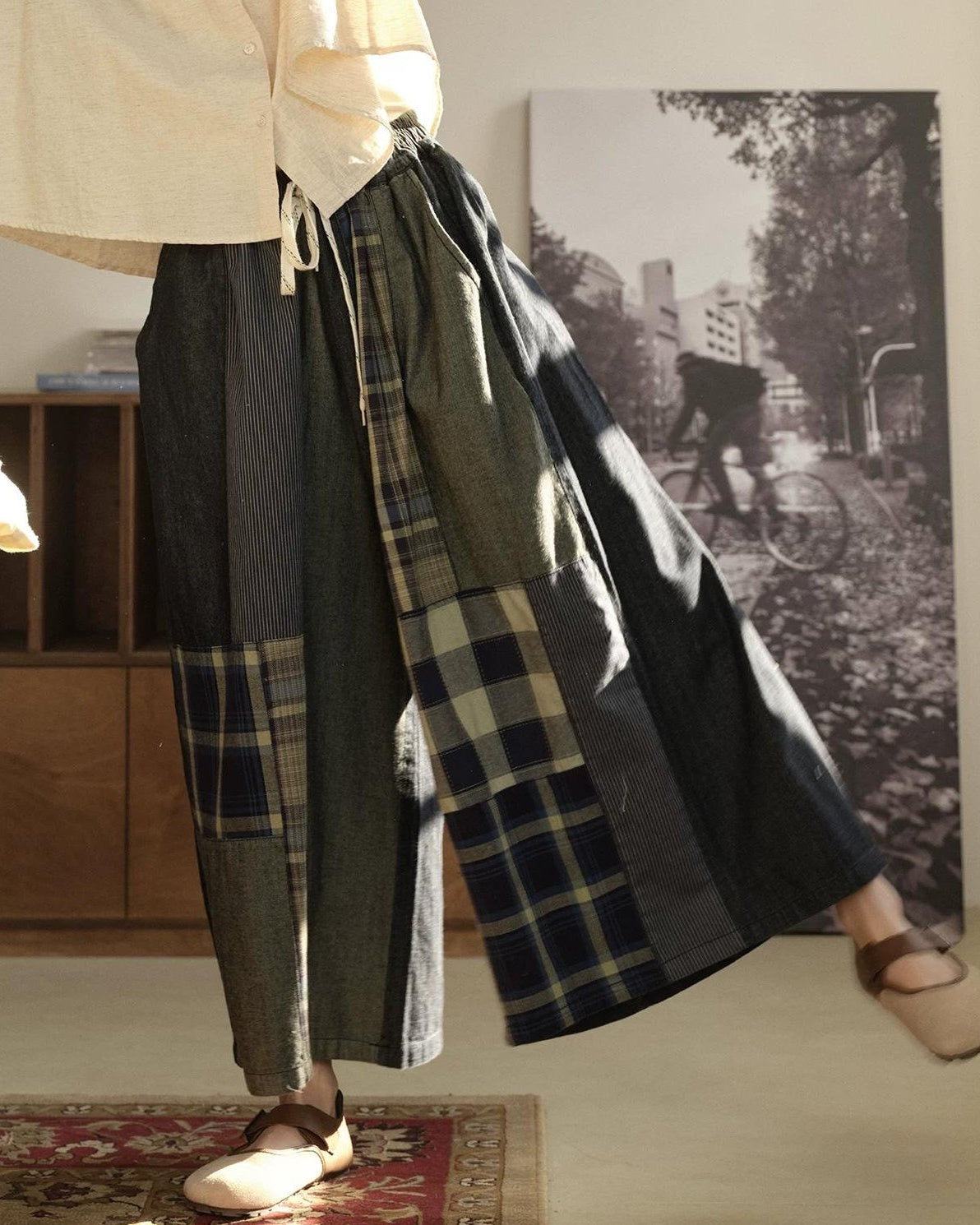 ヴィンテージチェックデニムワイドパンツ 10280