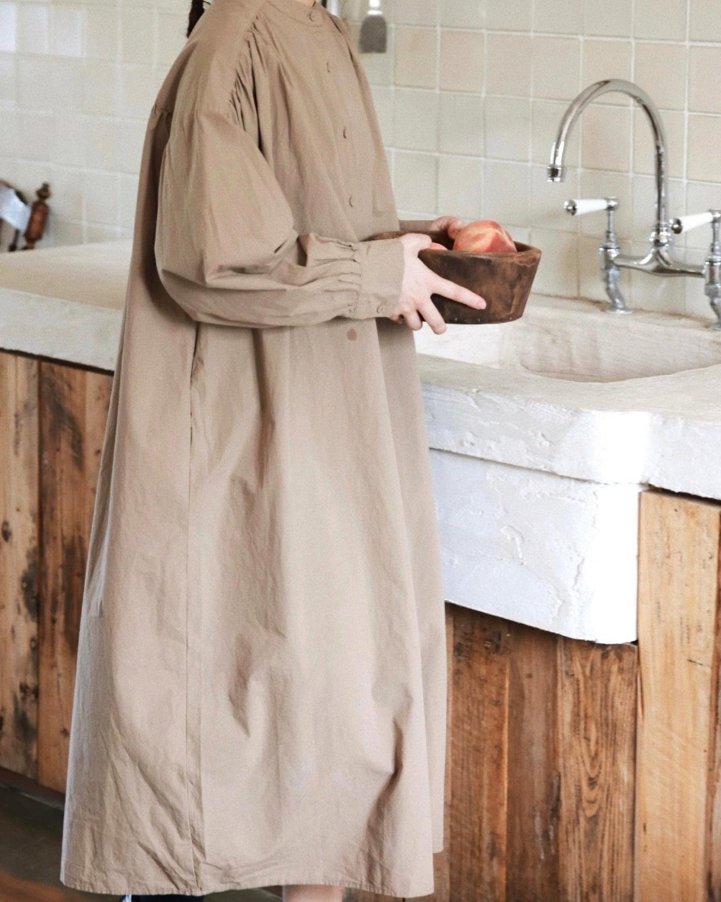 ウッドベージュロングワンピース 10075