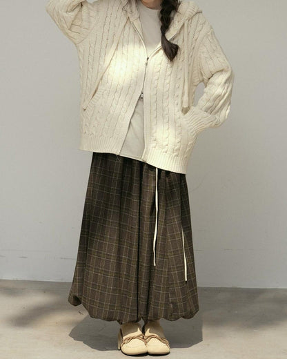 コージーケーブルフードジップカーディガン 10178