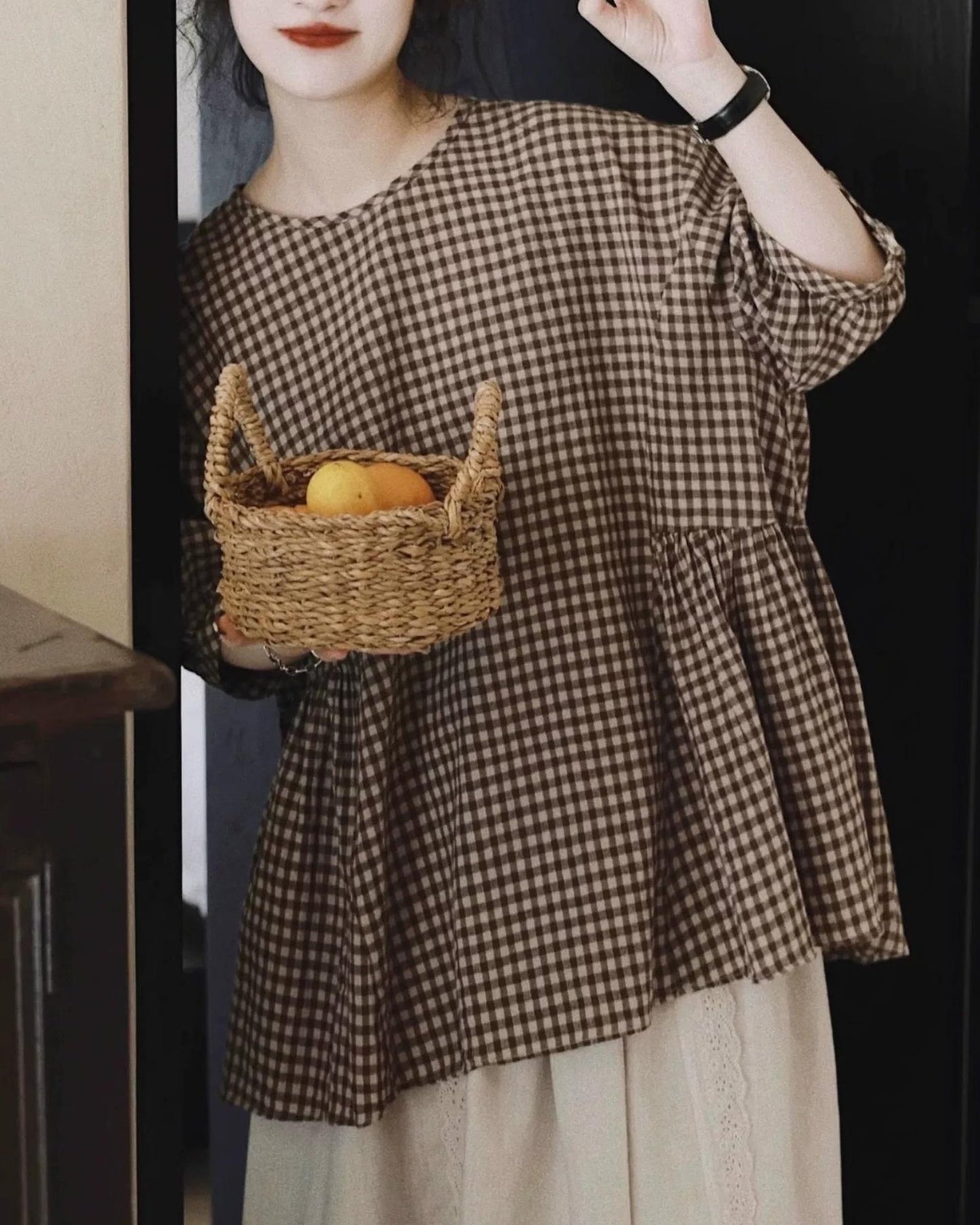 ノルディラインチェックプリーツドールシャツ 10410