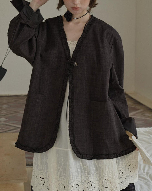 ラッフルラインVネックソフトジャケット 10249