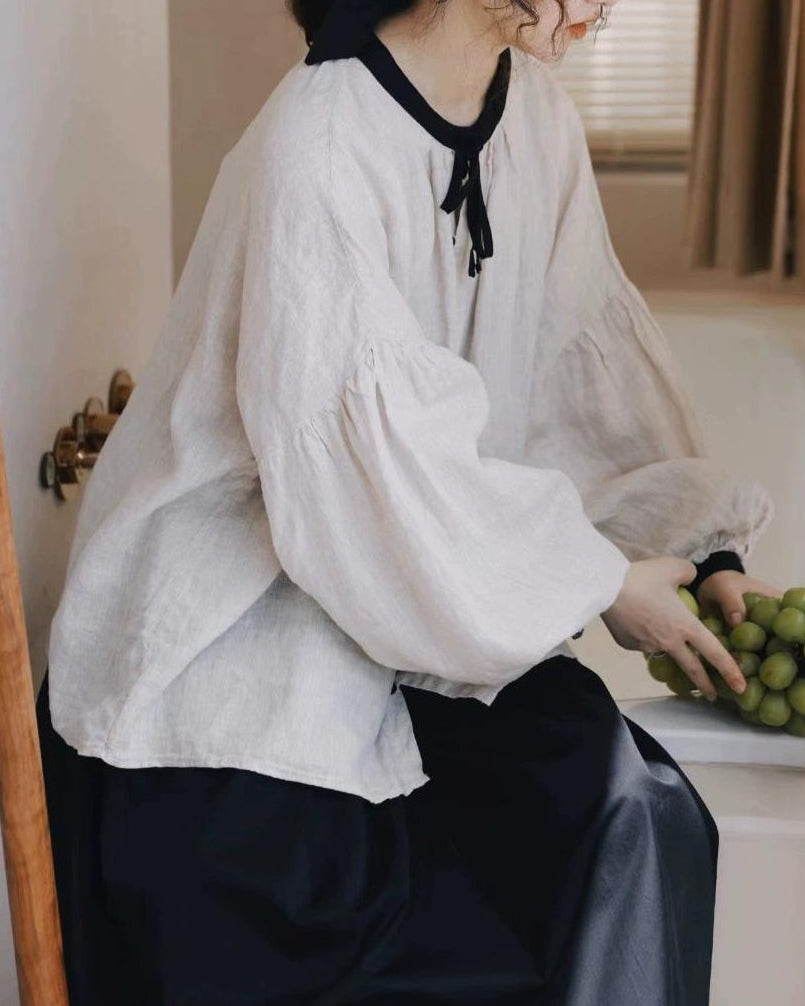 ノルディックバイカラーリボンブラウス 10098