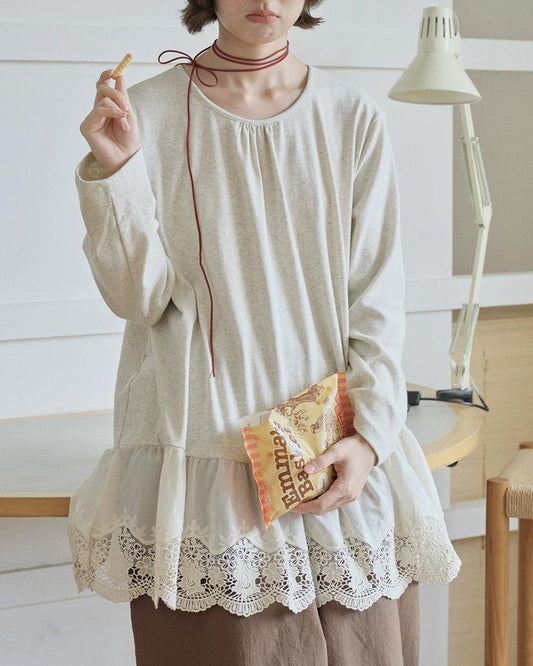 レーストリムラウンドネックトップス 10251