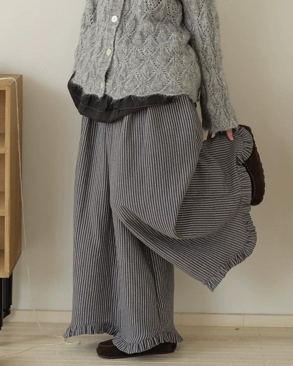 ティアードストライプ スカートライクパンツ 10193