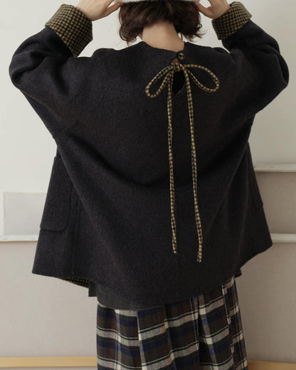 ノーカラーレトロチェックコート 10189