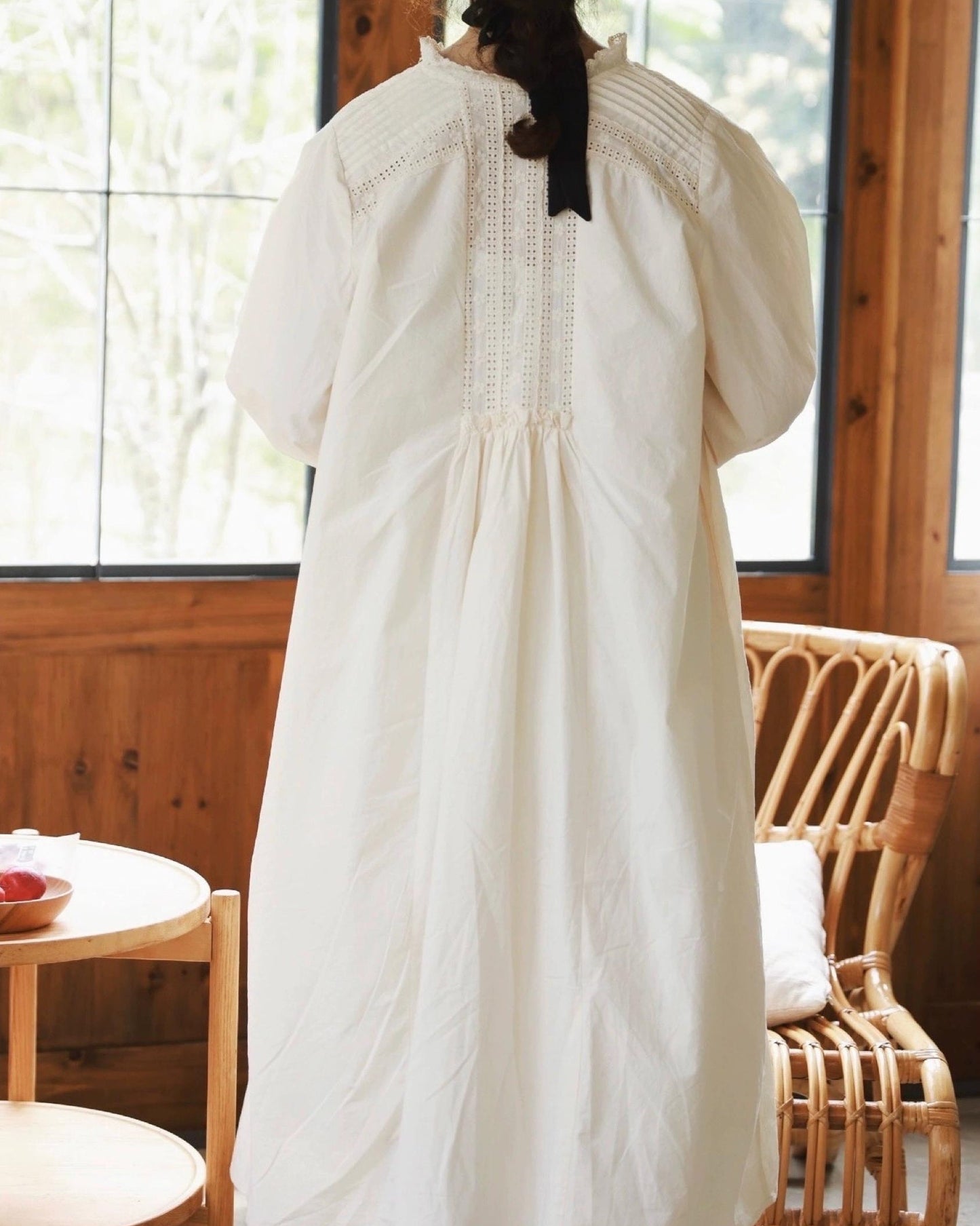 ハーフボタンレースピンタックワンピース 10094