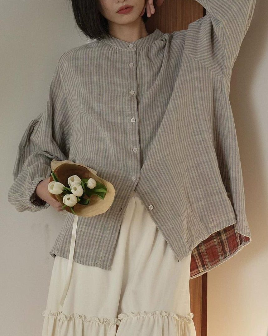 ストライプスリムバンドブラウス 10279