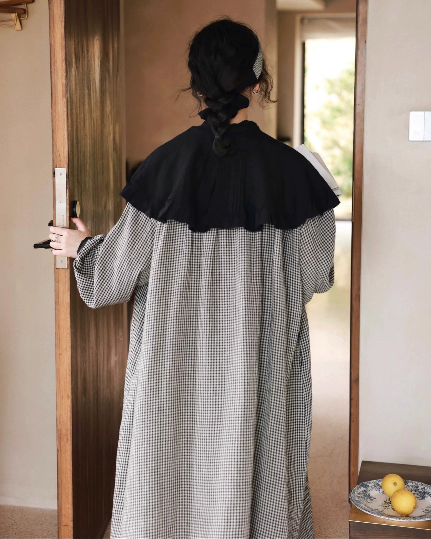 バイカラーチェック柄シャツワンピース 10026