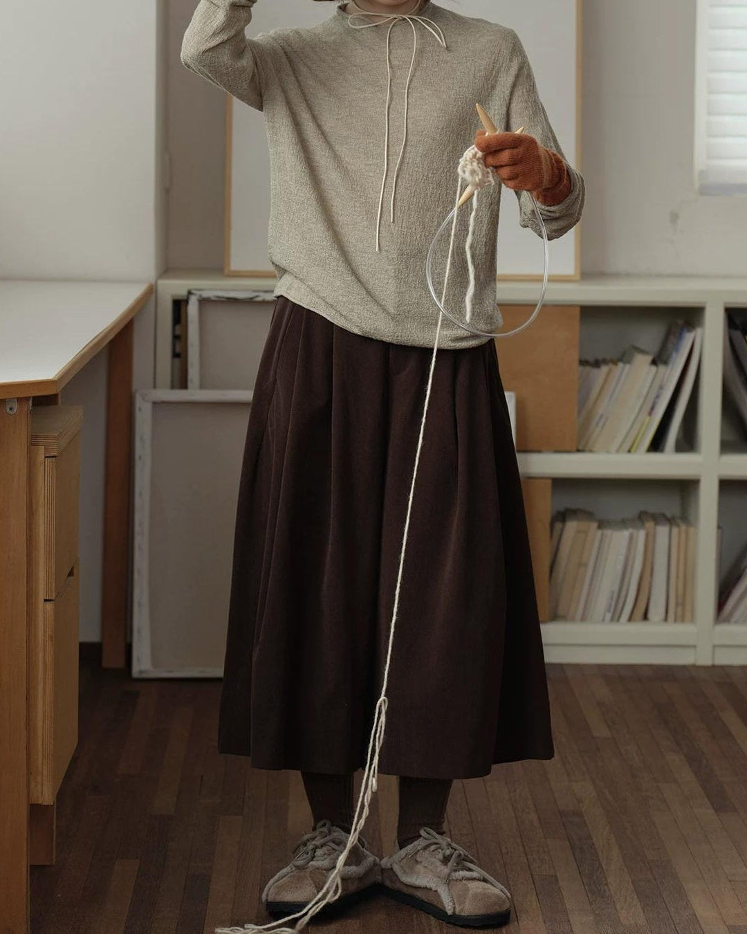 ノーブルコーデュロイミドルワイドパンツ 10158