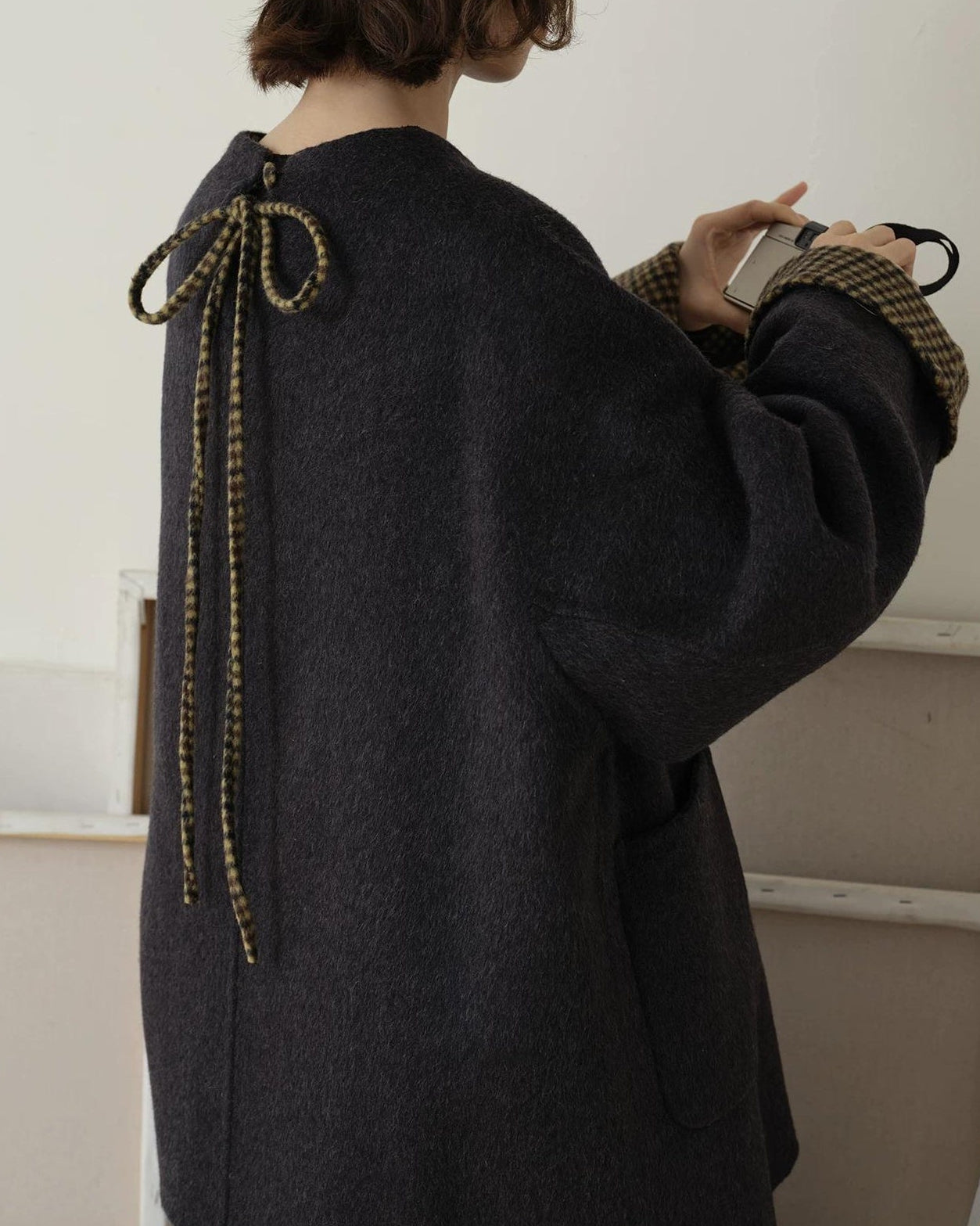 ノーカラーレトロチェックコート 10189