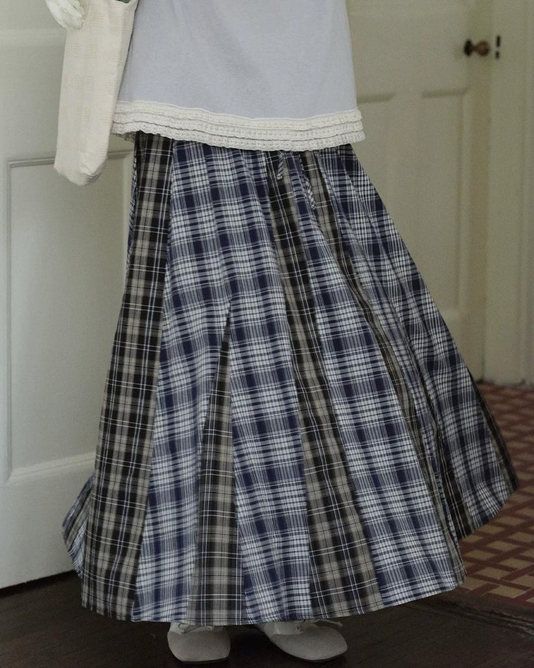レトロチェックパッチミディスカート 10274