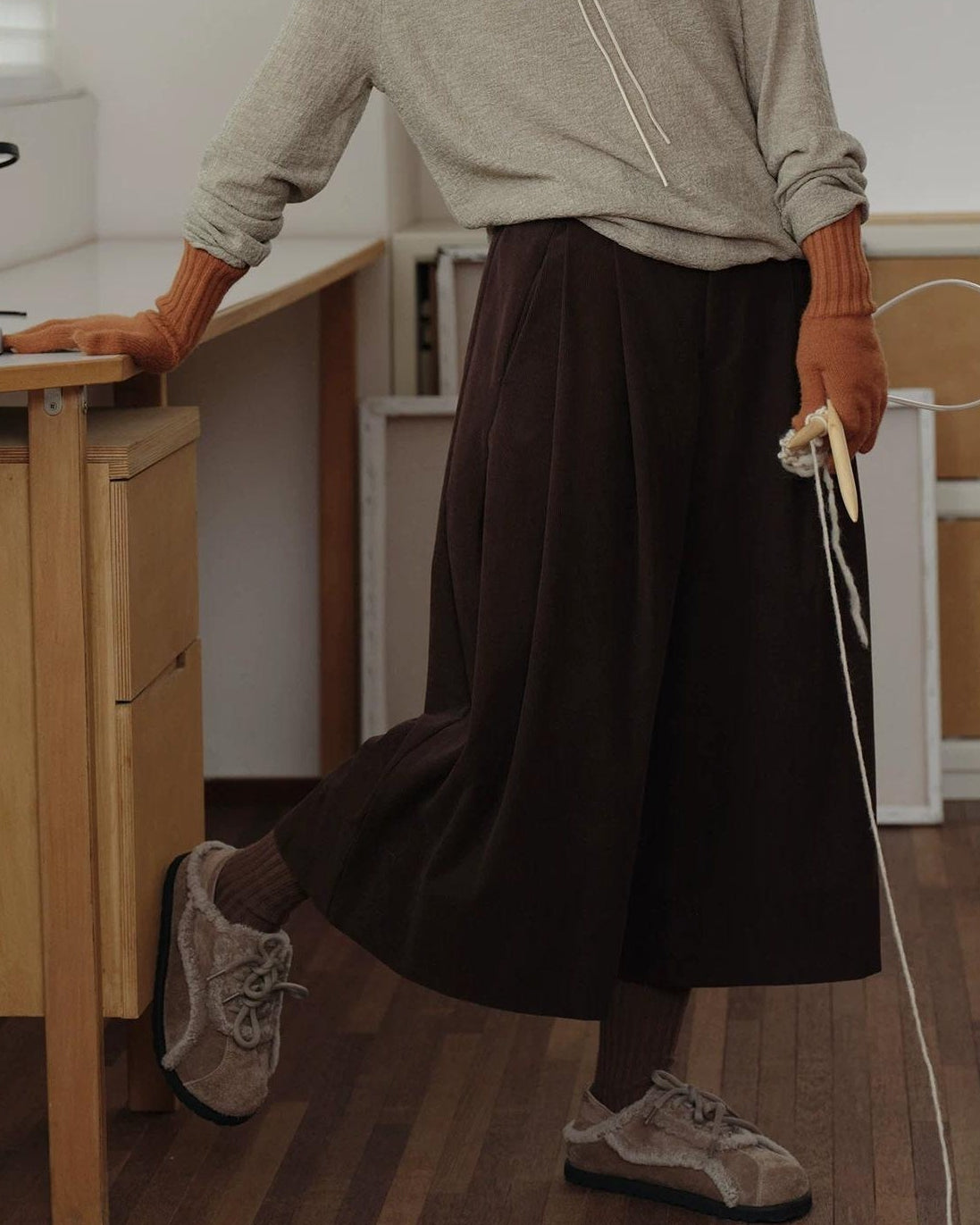 ノーブルコーデュロイミドルワイドパンツ 10158