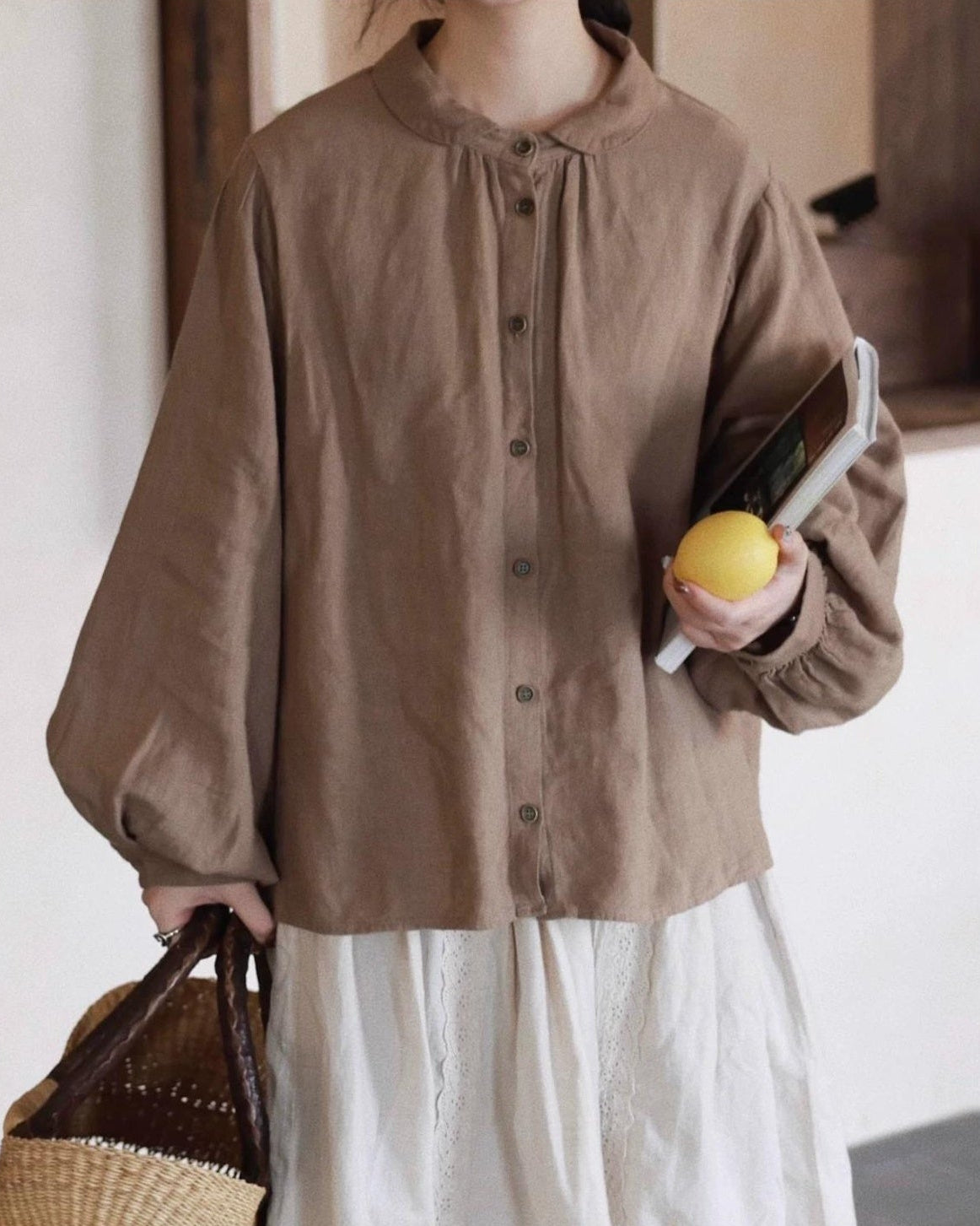 ラウンドカラーリラックスパフブラウス 10052