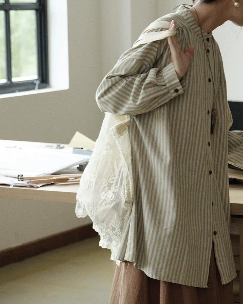 ノルヴァリーナロングバンドカラーストライプブラウス 10298