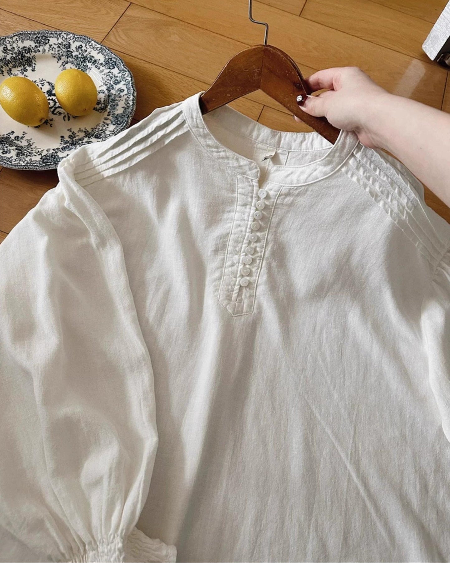 ハーフボタンアコーディオンプリーツブラウス 10053