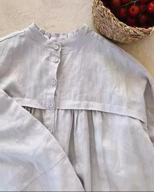 バンドカラープリーツフレアシャツワンピース 10021