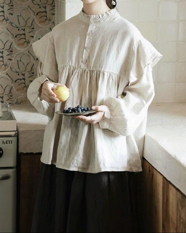 ハーフボタンフリルルミブラウス 10084