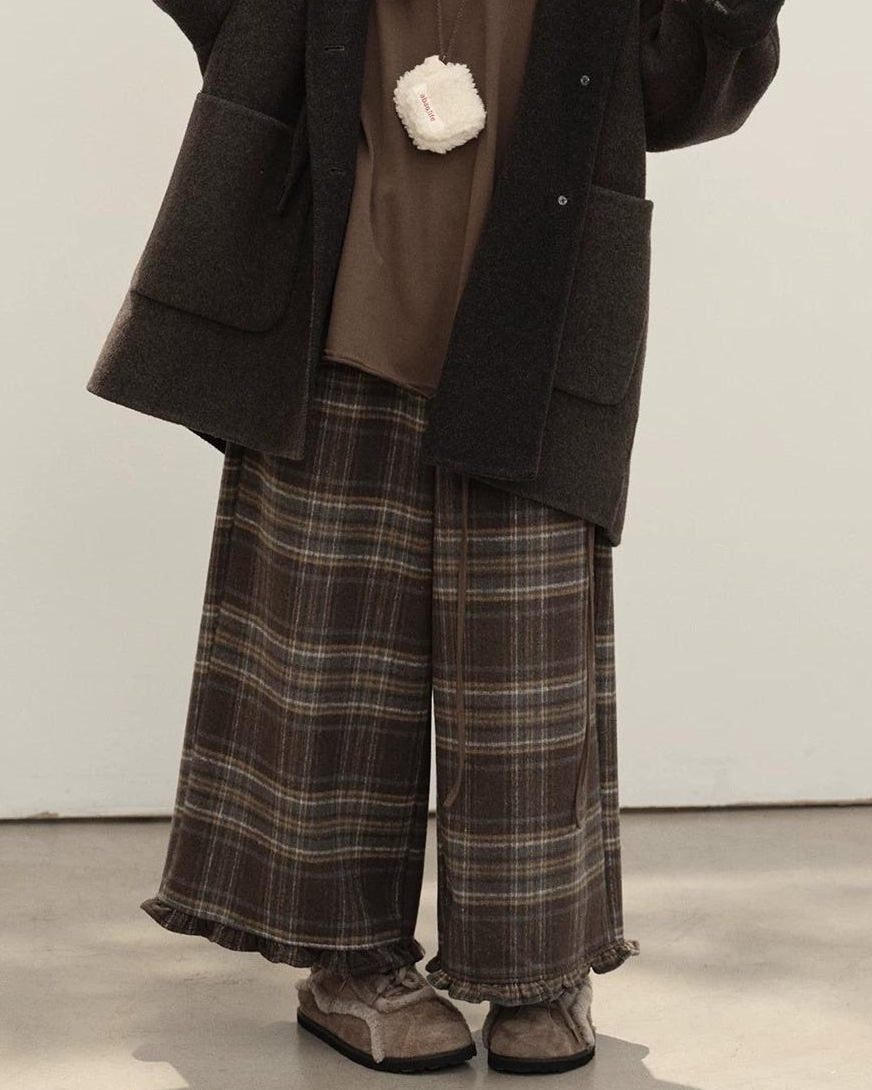 メロウチェックウールワイドパンツ 10149