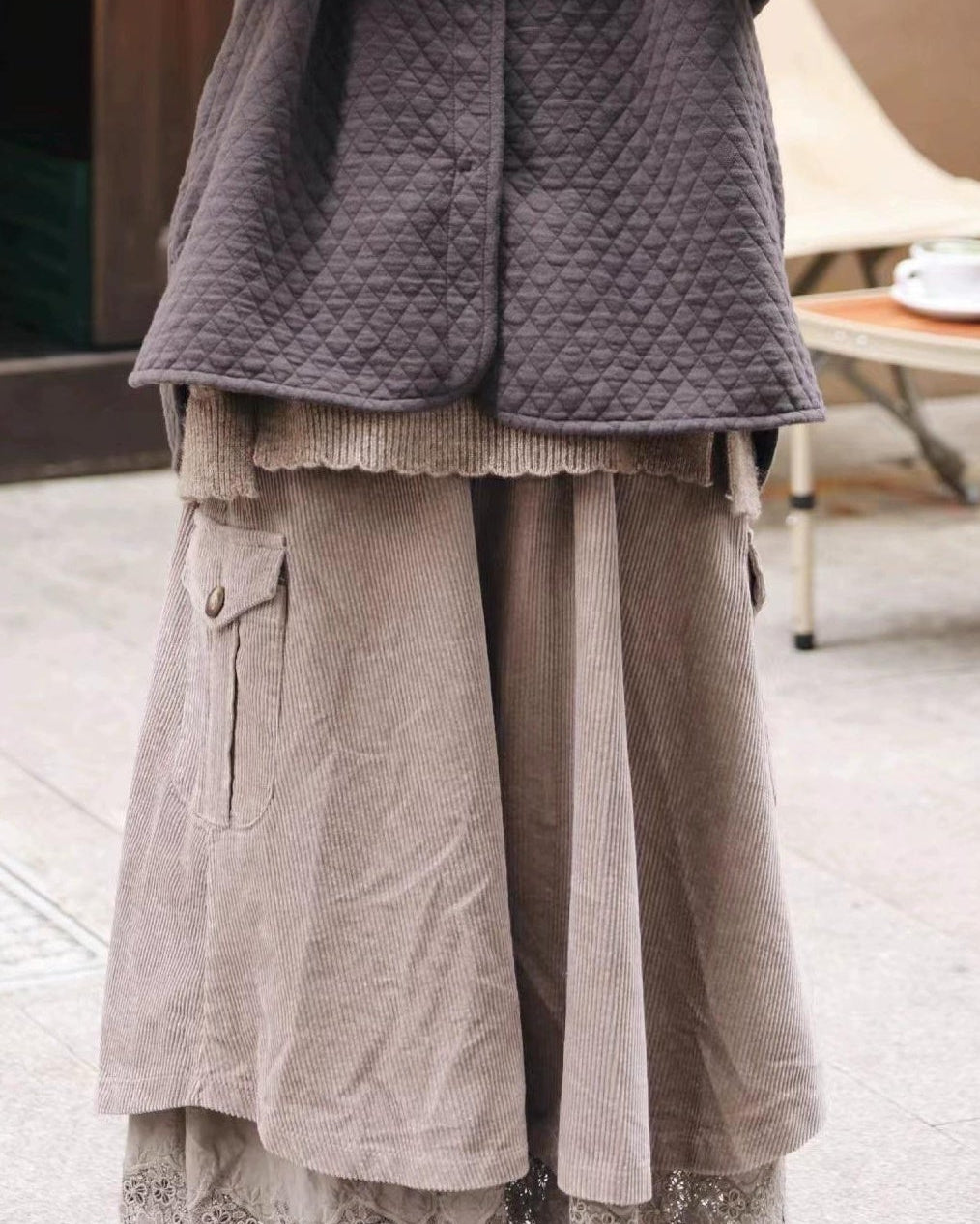 レトロポケットハイウエストコーデュロイスカート 10109