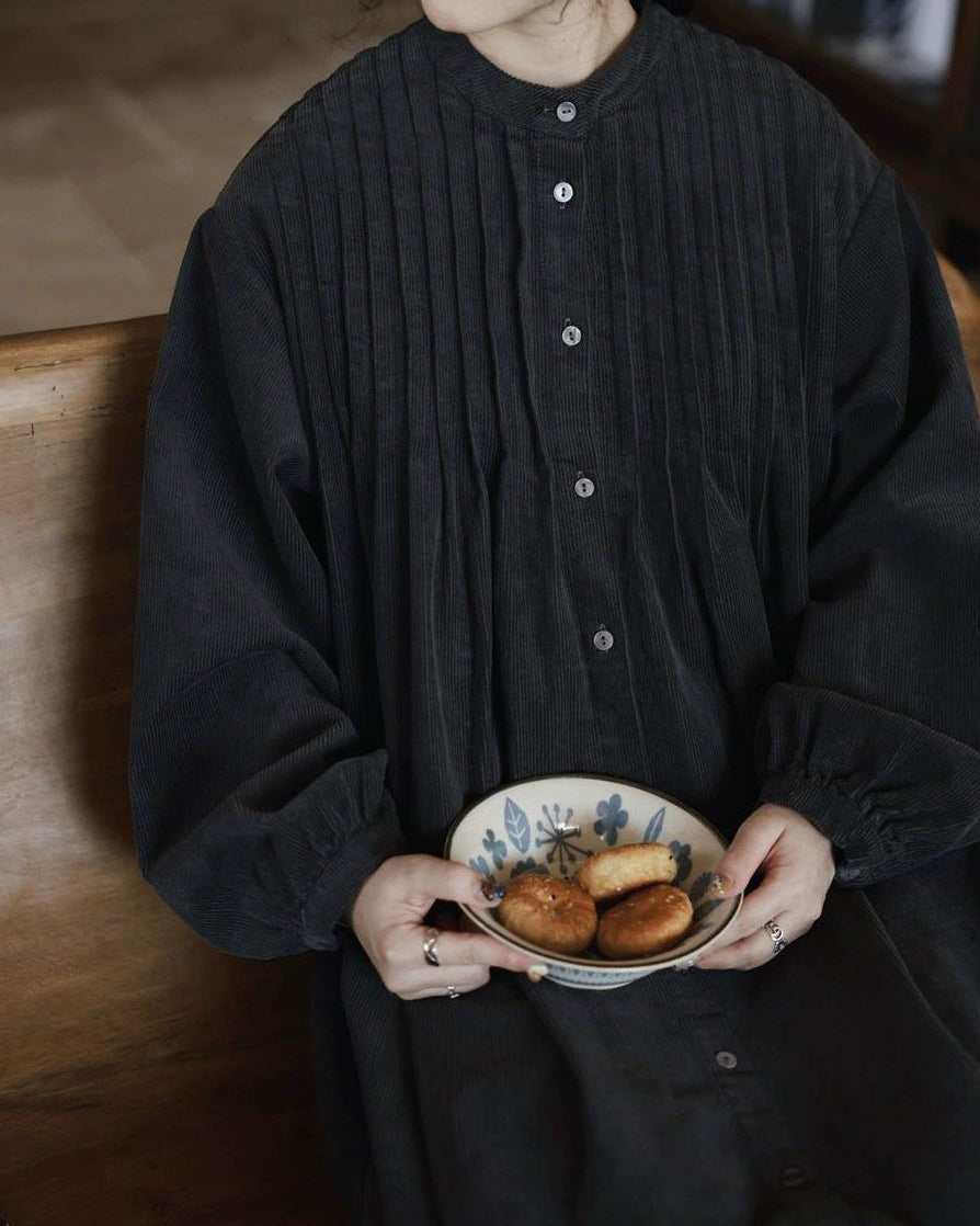 ピンタックコーデュロイシャツワンピース 10035