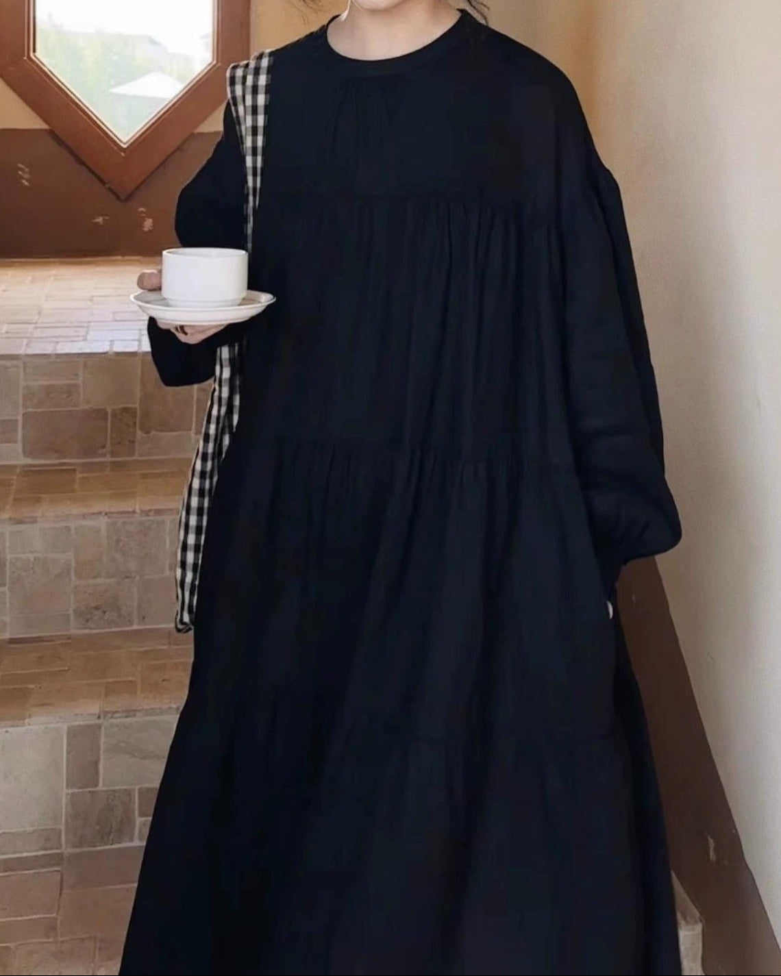 バックボタンエアリーティアードドレス 10083