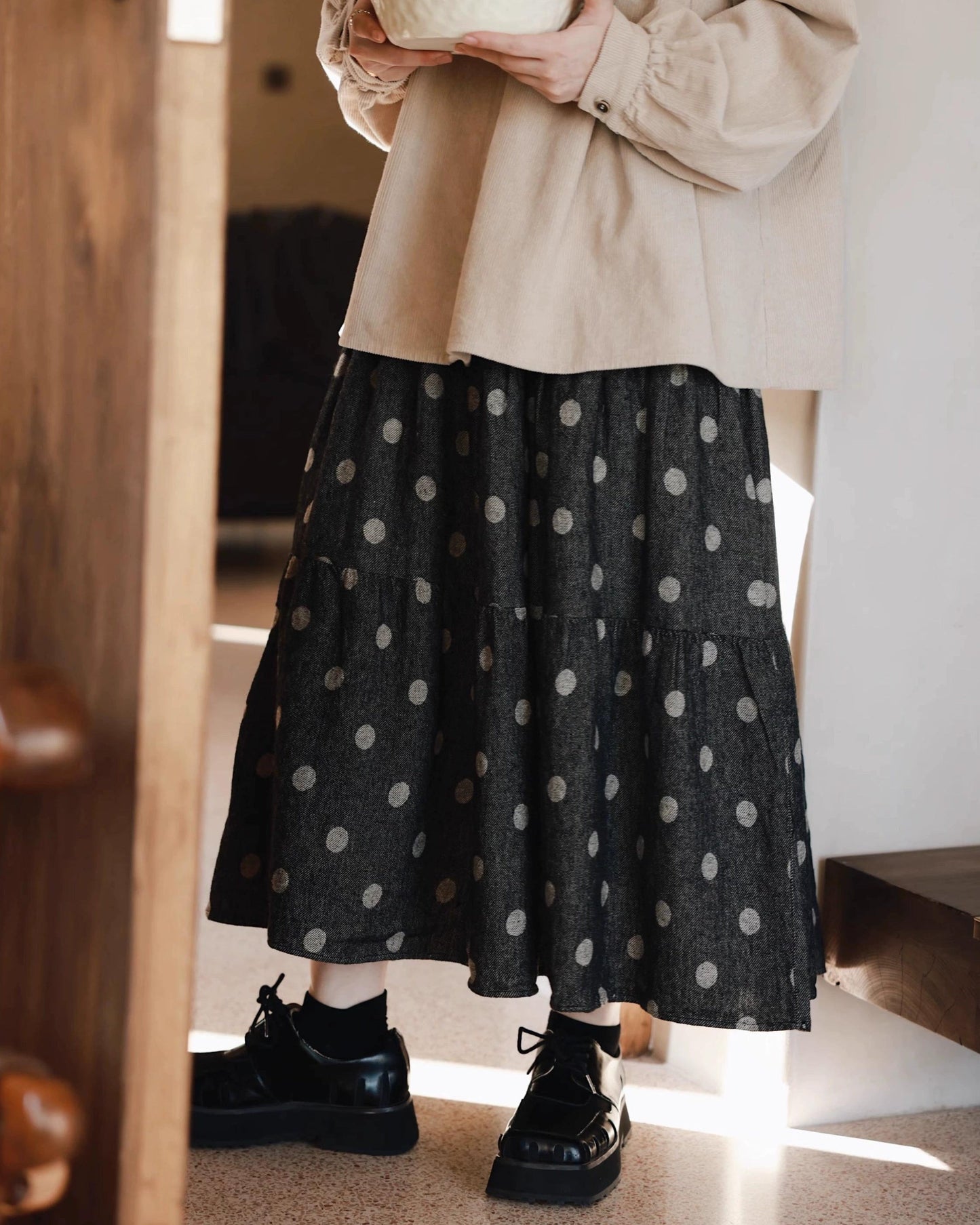 ドット柄フレアくすみスカート 10073