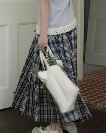 レトロチェックパッチミディスカート 10274