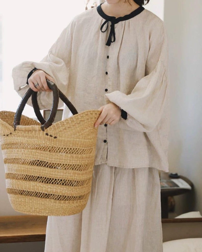 ノルディックバイカラーリボンブラウス 10098