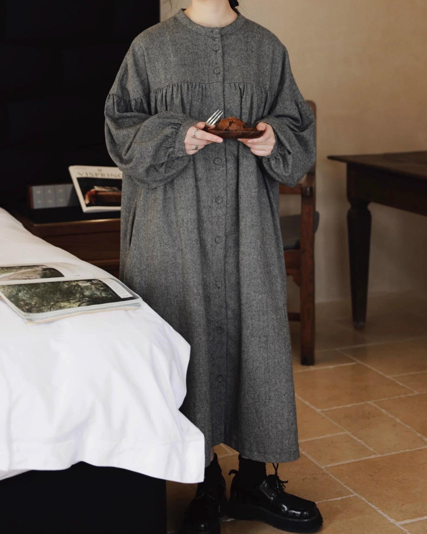 ハイウエストパフフレアワンピース 10068