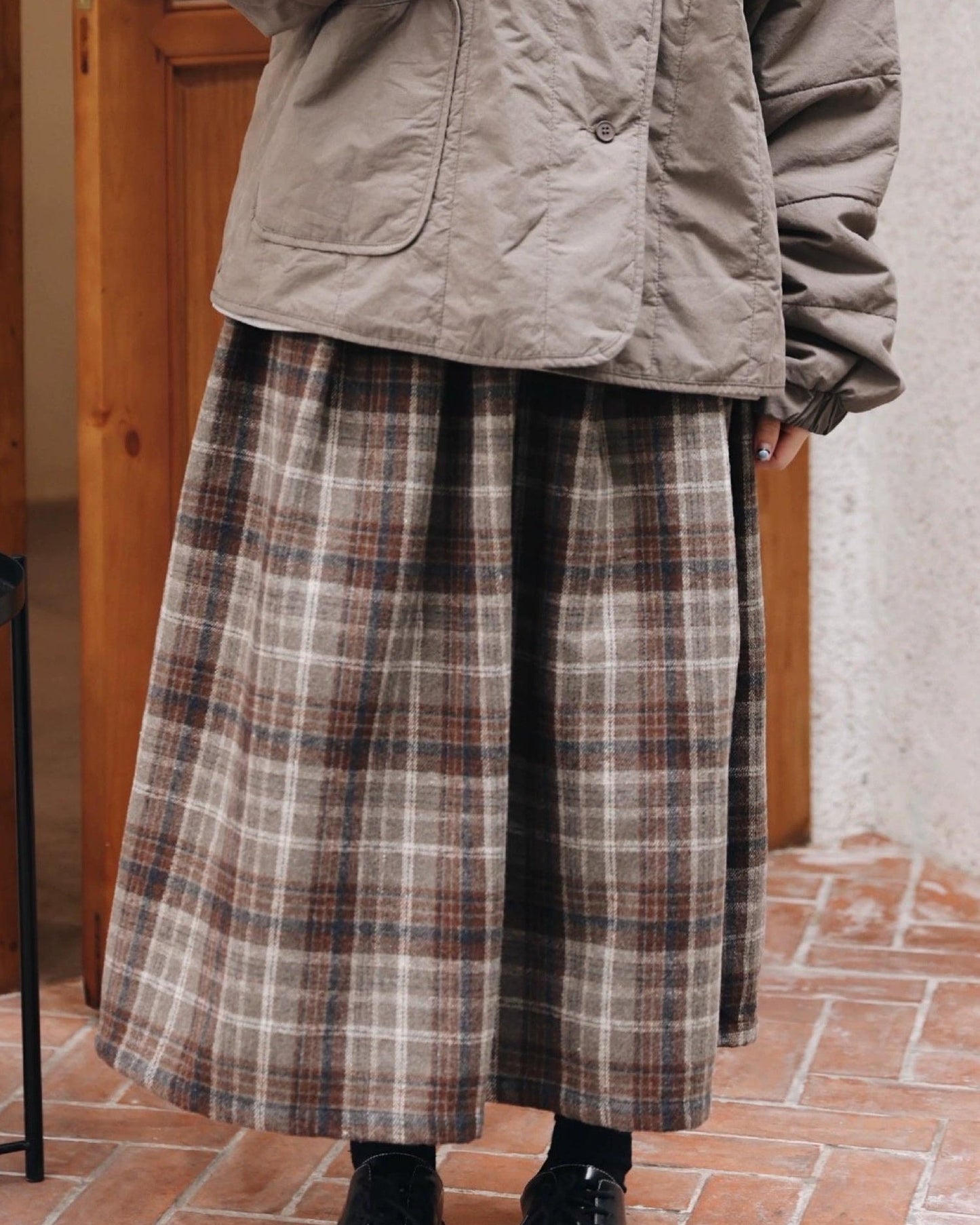 Aラインチェック柄ミディスカート 10107