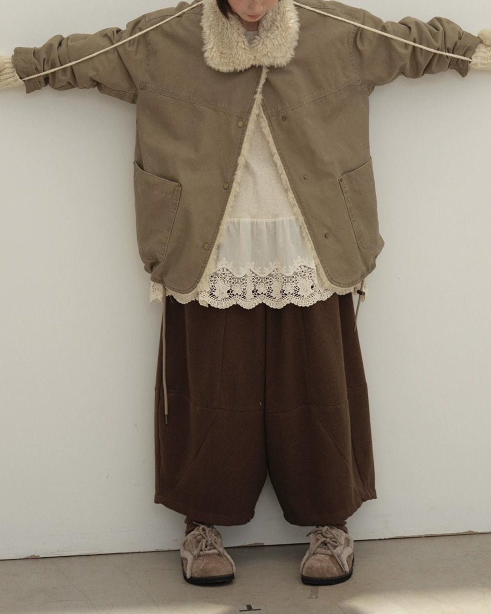 リラックスラペルフリースパーカーコート 10137