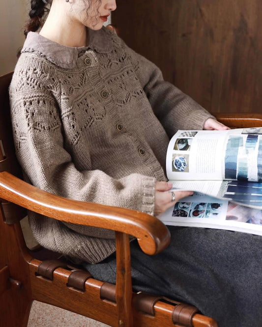 ラウンドネックレトロコージーカーディガン 10007