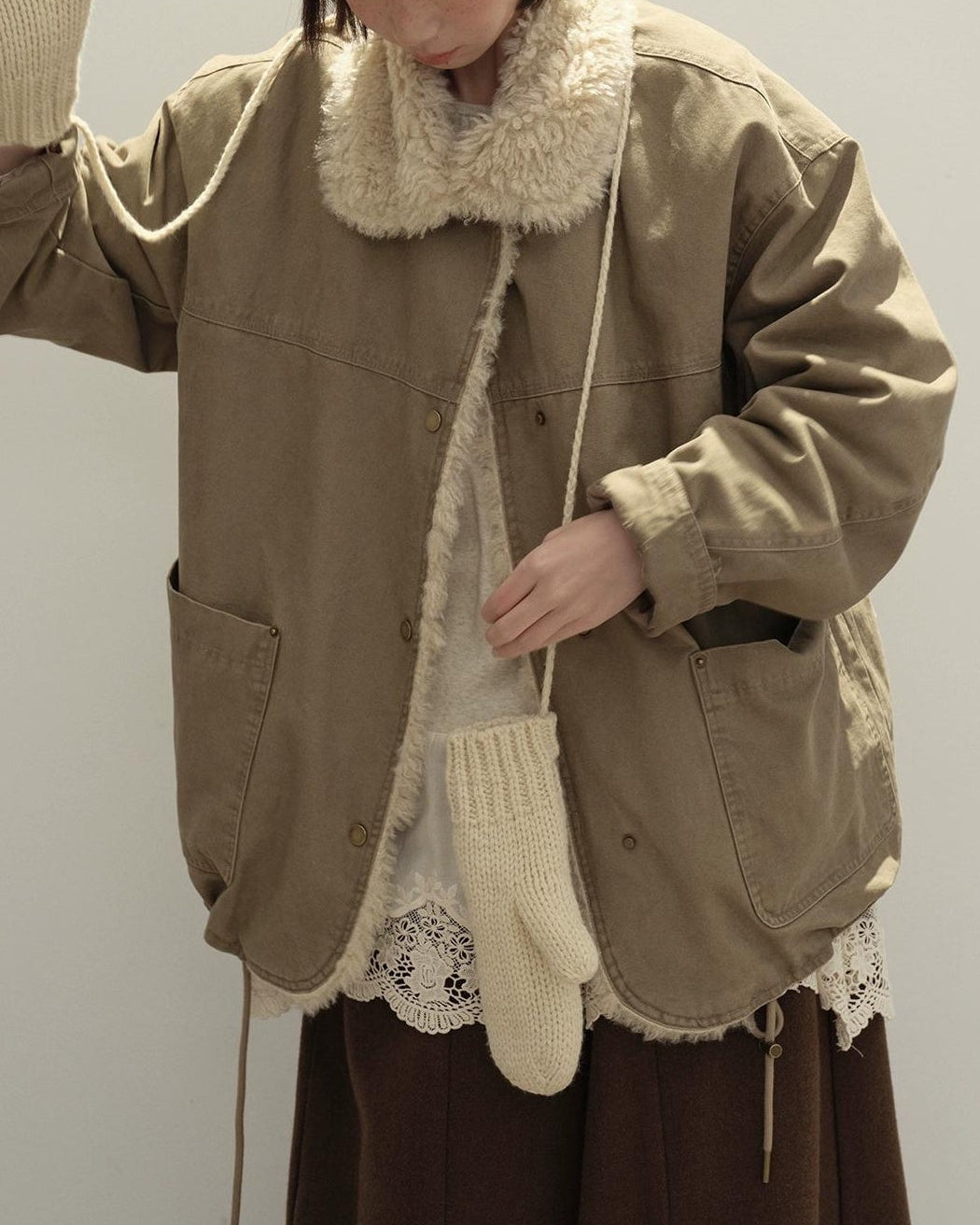 リラックスラペルフリースパーカーコート 10137