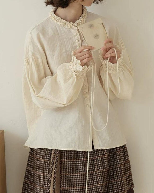 フローティフリルパフスリーブブラウス 10195