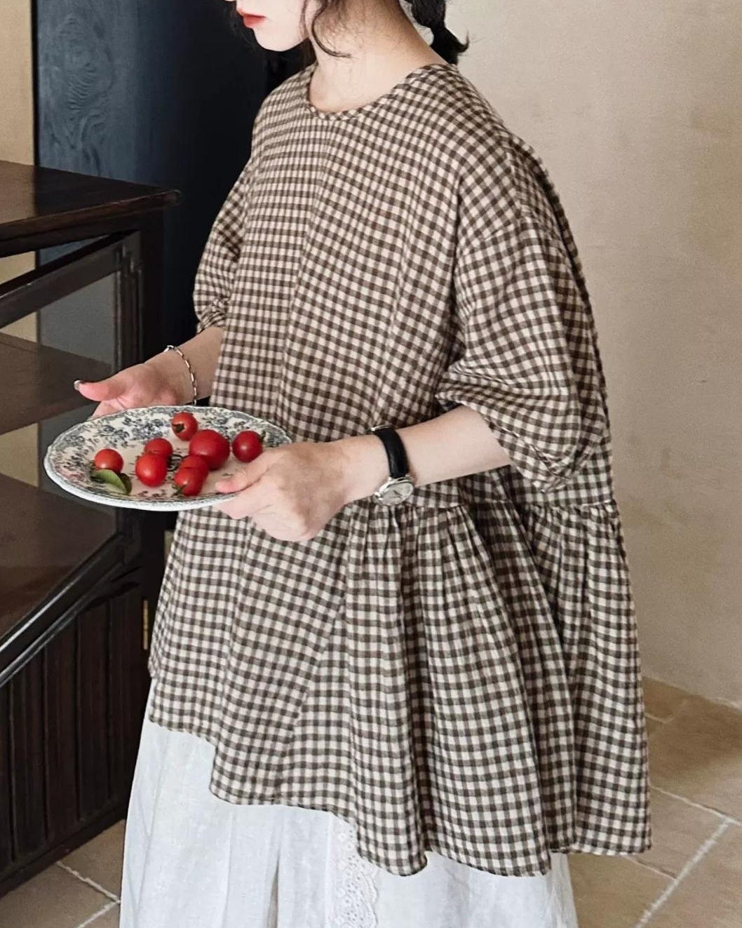 ノルディラインチェックプリーツドールシャツ 10410